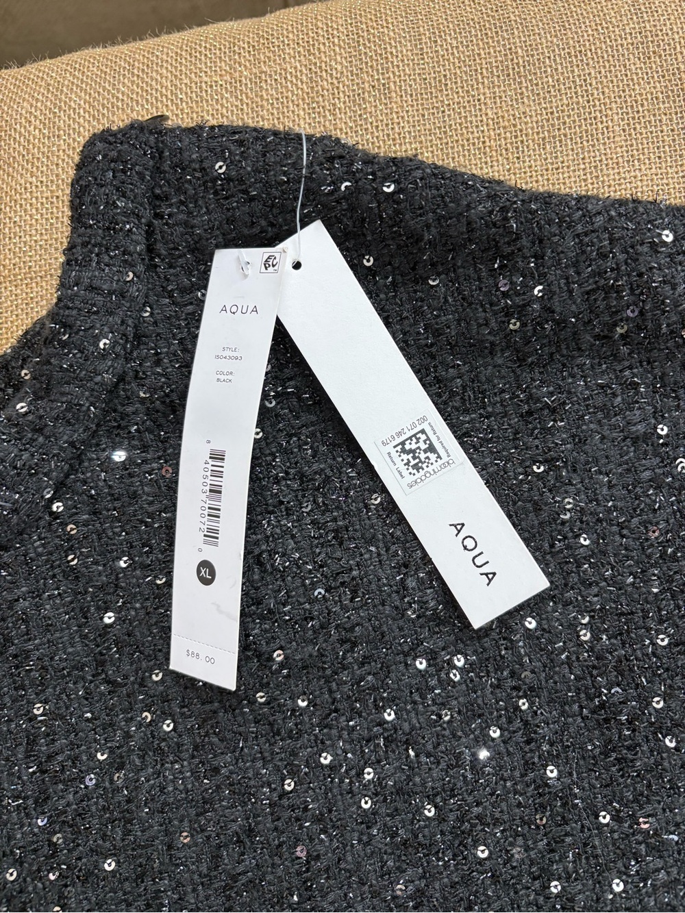 AQUA Black Rhinestone Tweed Flared Mini Skirt - Picture 3 of 7